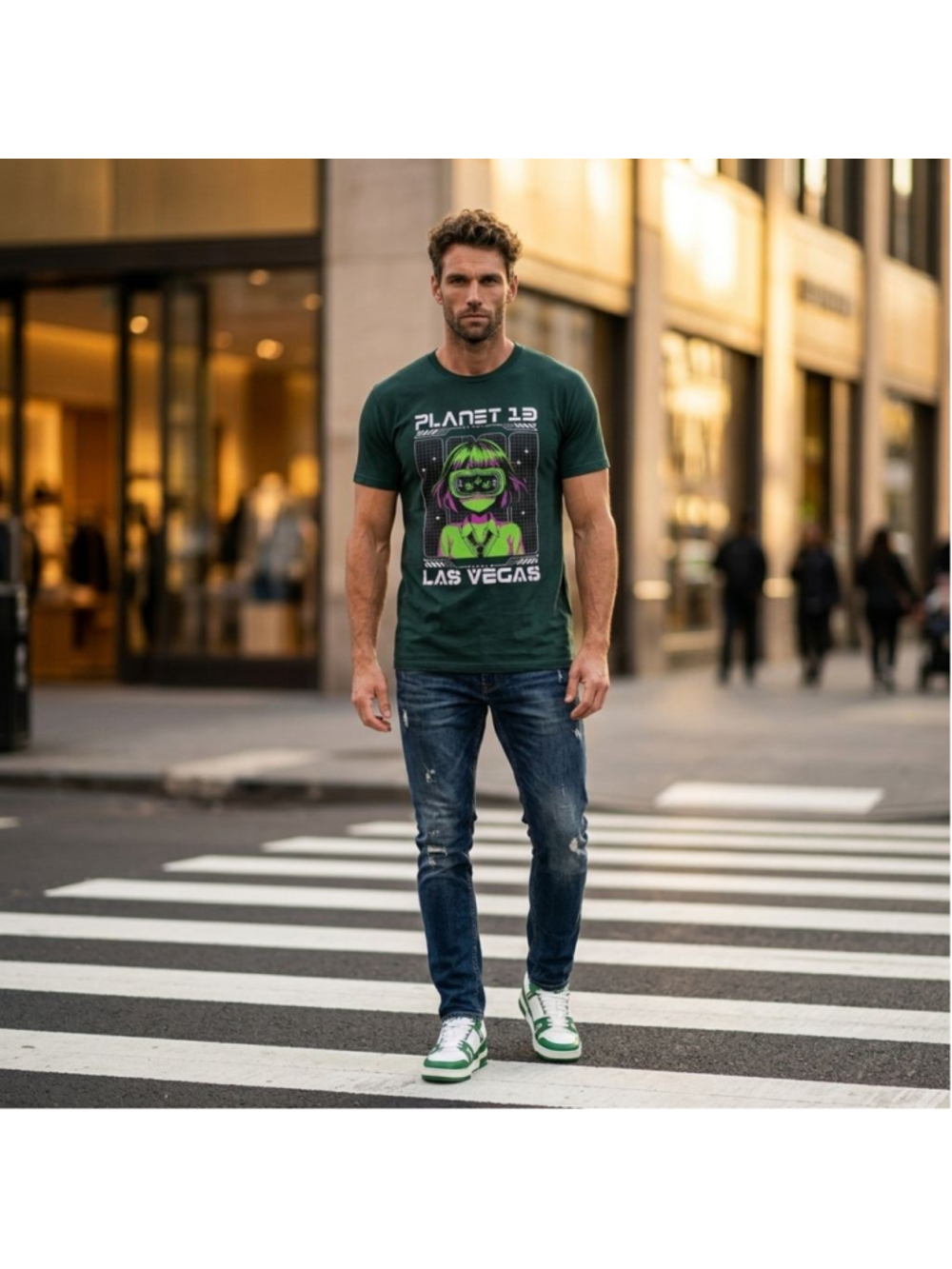 Men's Planet 13 Las Vegas Dark Forest Green Short Sleeve Graphic Tee XL 420